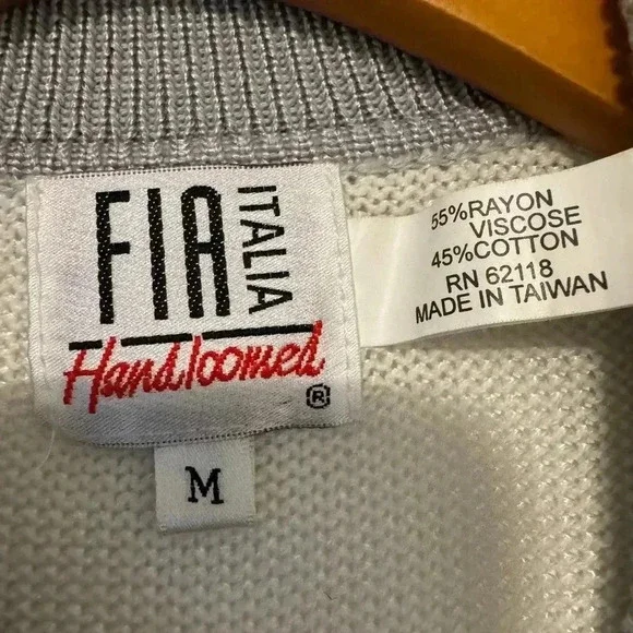 FIA Italia Sweater Womens M Handloomed Gray &Whit New no tag Full Zip Collared - Picture 12 of 12